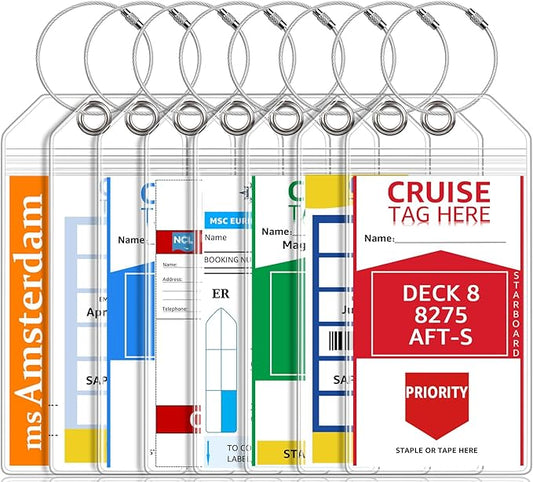 8 Pack Cruise Luggage Tag Holders for Carnival, NCL, Princess, MSC, Norwegian Cruise Ship Essentials Must-Haves 2025 & 2026 by FUNMCAN, Clear Plastic Tags Cruise Travel Essentials with Waterproof