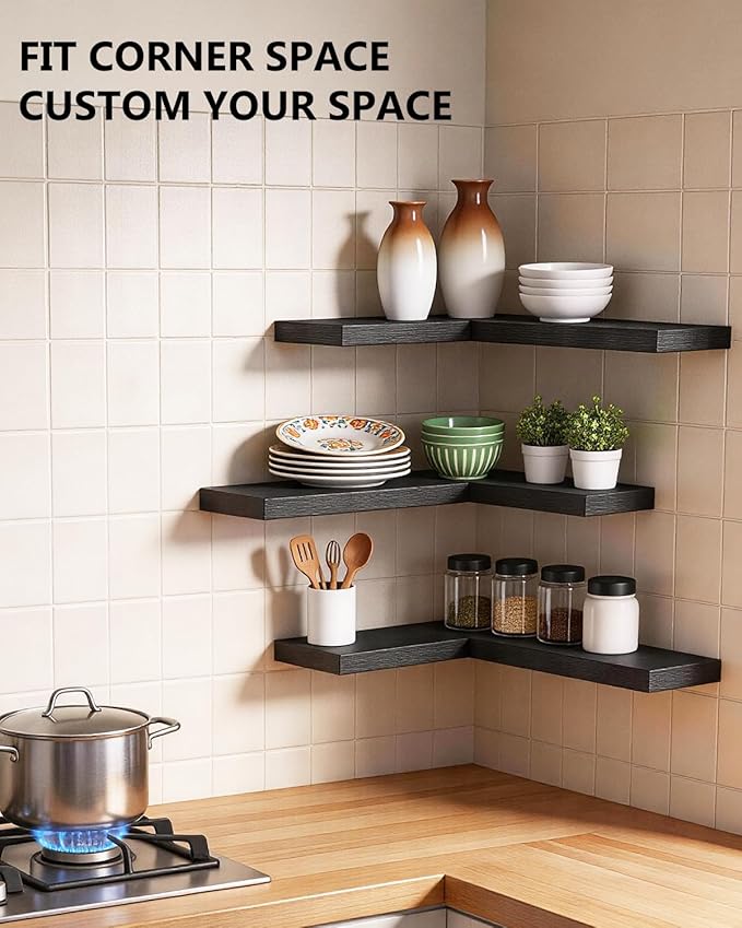 WALI Floating Shelves for Wall, 2 Tier Bathroom Storage Shelf Over Toilet, for Bedroom Bookshelf, Living Room Decor, Kitchen, Nursery, Laundry, Soundbar Floating Shelf Mount Under TV (CS102L), Black