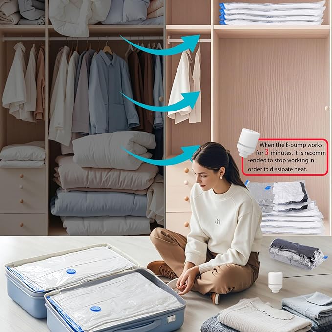 25 Pack Vacuum Storage Bags with Electric Pump, Compression Space Saver Vacuum Seal Bags 5 Jumbo/5 Large/5 Medium/5 Small/5 Roll Up Bags for Clothing Travel Comforters Blankets Pillows Bedding Duvets