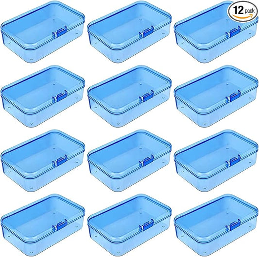 Goodma 12 Pieces Mini Rectangular Plastic Boxes Empty Storage Organizer Containers with Hinged Lids for Small Items and Other Craft Projects (Blue, 3.3 x 2.2 x 1 inch)