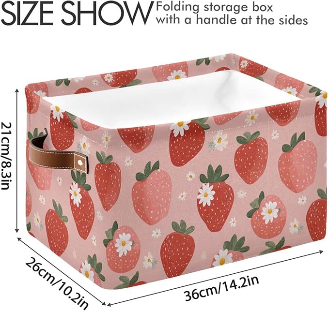 Aslsiy Storage Basket Fresh Strawberry Pink Nursery Bins Baby Toys Box Canvas Clothes Shelf Basket Laundry Hamper Gift Basket for Home Closet 2 Pcs