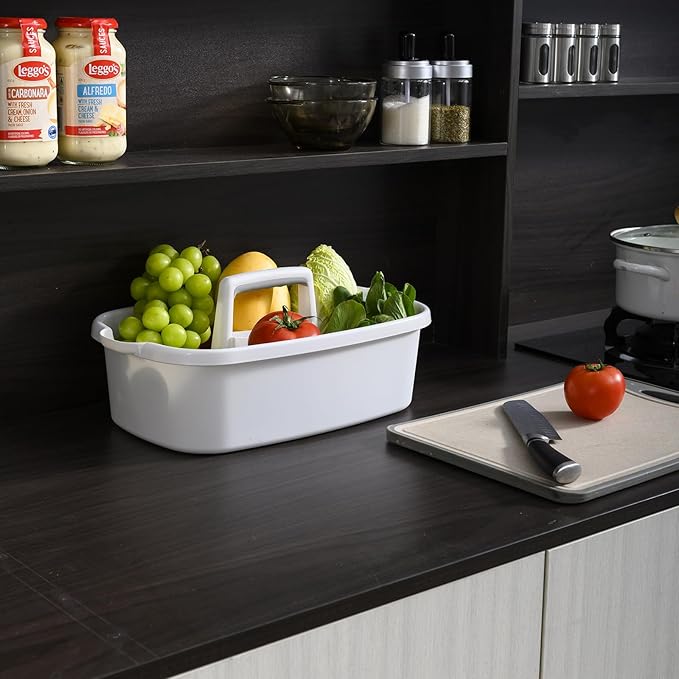 ALINK Plastic Cleaning Storage Caddy with Handle, Large Shower Caddy Basket Organizer for Dorm, Bathroom, Tool, Garden, Kitchen, Cleaning Supplies - Clear