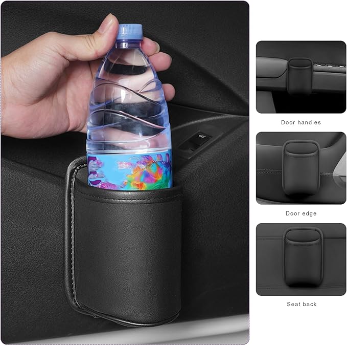 2 PCS Large Car Door Cup Holders, Clip On Beverage Drink Holder Vehicle Door Storage Organizer, Scratch-Resistant Leather Water Bottle Hanging Holder for SUV Sedan Truck (Black)