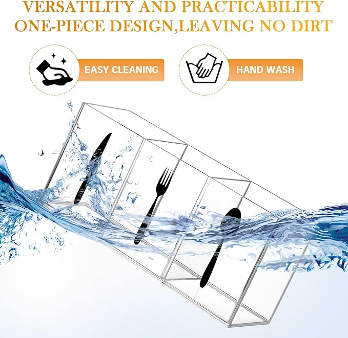 Suzile Acrylic Cutlery Storage Organizer Bin Silverware Caddy Countertop Knife Spoon and Fork Holder Kitchen 3 Section Tableware Storage Box for Cabinet Indoor Home Flatware Dining Room (Clear,M)