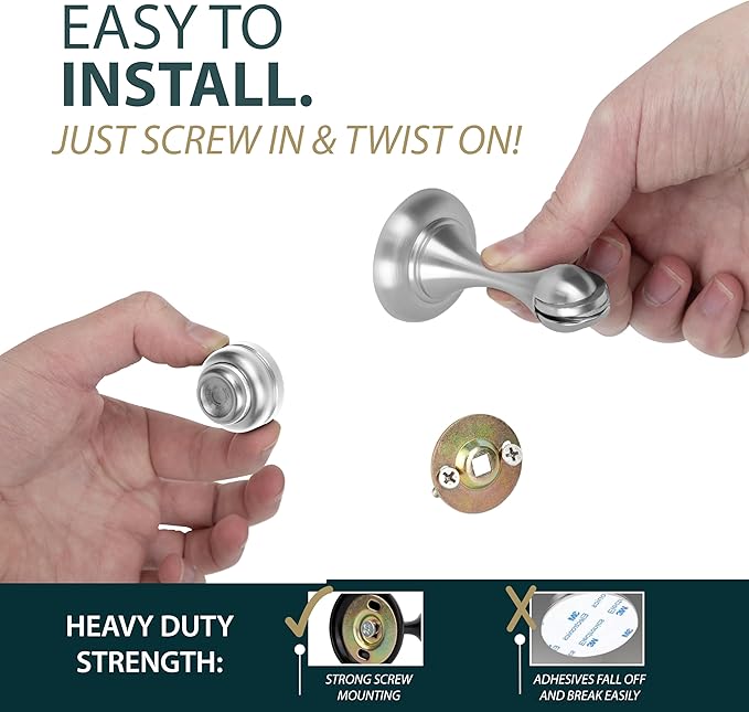 MEGA HANDLES Magnetic Door Stopper, Scratch Free Magnetic Door Catch for Wall, Elegant Magnet Door Stopper for Bottom of The Door - Satin Nickel (1 Pack)