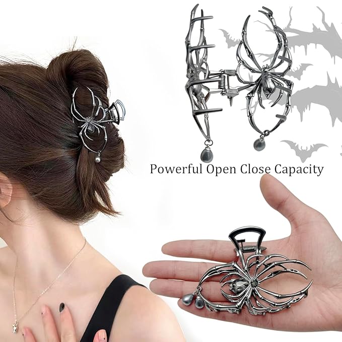 3 Pieces Large Metal Spider Net Hand Hair Claw Clips for Women and Girls Thick Long Hair, Nonslip Skeleton Spooky Barrette Headband Hair Styling Accessories for Halloween Christmas Gifts