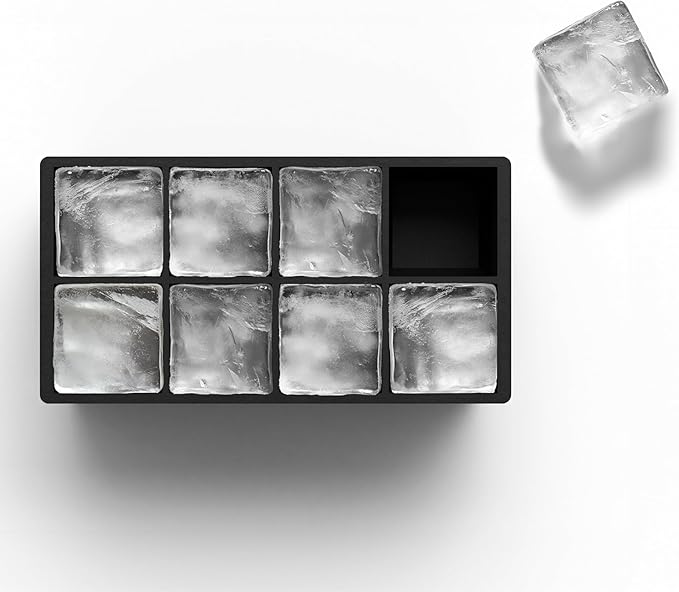 Ice Cube Molds – 2-Pack Silicone Trays for 8 Large Square Cubes – Slow-Melt Ice for Whiskey, Cocktails, Coffee & More