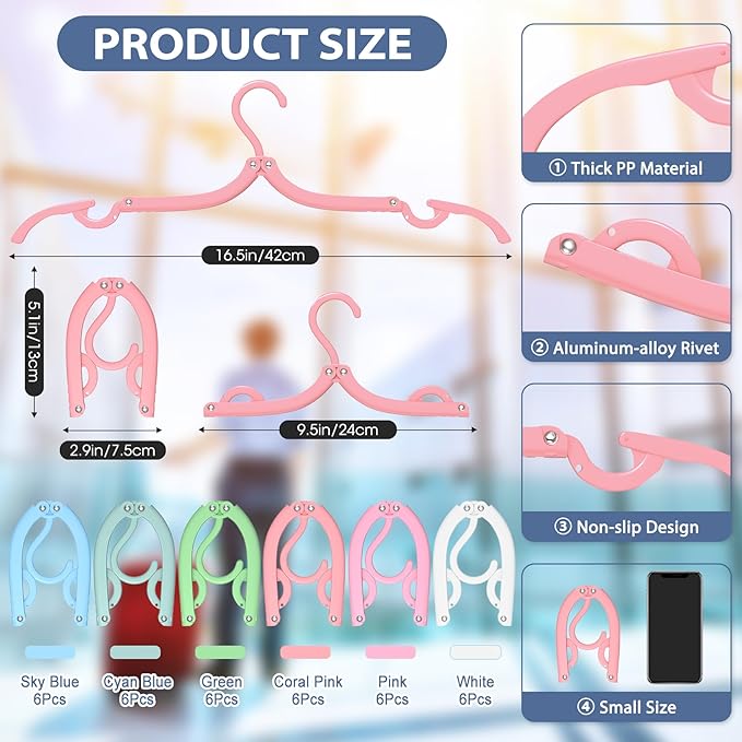 Travel Hangers Portable Foldable Travel Hanger Organizer, Plastic Cruise Ship Accessories Essentials Clothes Hanging Rack Folding Hangers for Traveling Camping Flying RV Suitcase (36, Pastel Multi)