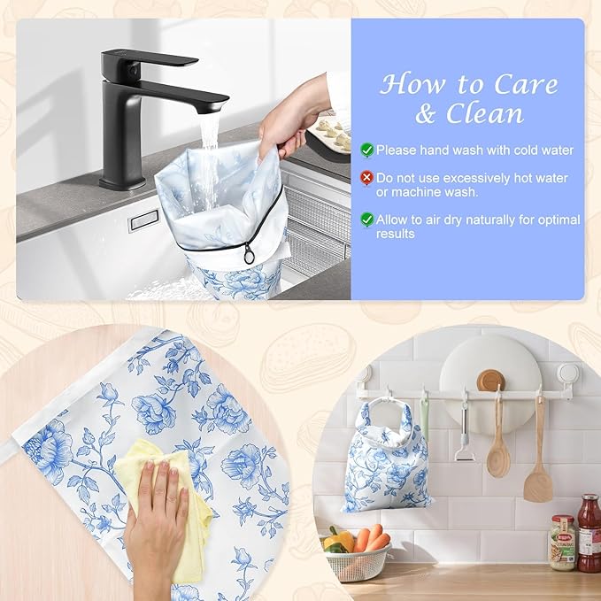 4 Pcs Reusable Beeswax Bread Bags for Homemade Bread 17" x 12" Sourdough Storage Bags with Food-Grade TPU Lining Food Wraps to Keep Fresh Loaf Fresh Freezer Baker Baking Supplies (Blue)