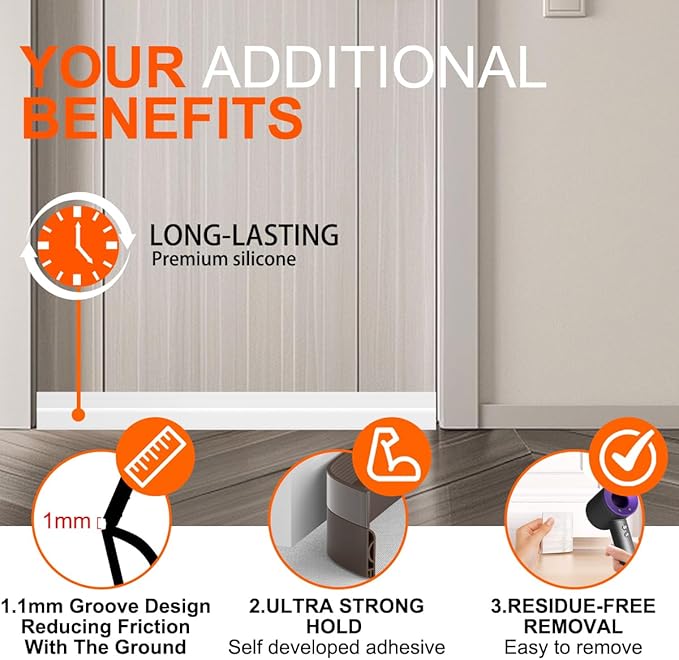 Door Draft Stopper for Bottom of Door, Adjustable Weather Stripping Door Seal for Cold Insulation, Under Door Sweep for Exterior & Interior Doors, Door Bottom Seal Blocker Noise (78inch,White)