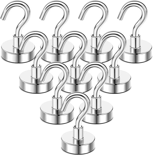 DIYMAG Magnetic Cubicle Hooks,10pack Magnet Hook Essentials Strong Heavy Duty Magnetic Hooks for Kitchen Refrigerator Hanging Classroom Cruise Cabins Accessories Hooks Silver