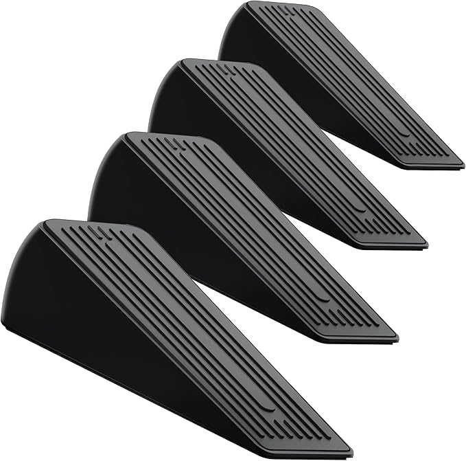 Heavy Duty Door Stop, Anti-Skid Door Stoppers for Bottom of Door, Floor Door Stopper with Strong Grip for All Floor Types (Stainless Steel, Pack of 4-SS-Black)