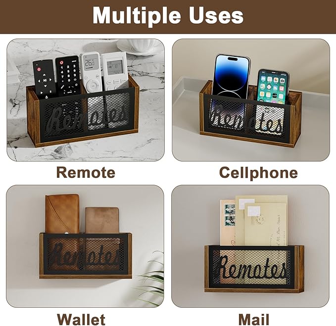 YINMIT Remote Control Holder Wall Mount, TV Remote Holder for Wall, Remote Caddy for Table, Remote Organizer Divided Storage Box for Wall, Table, Living Room, Bedroom