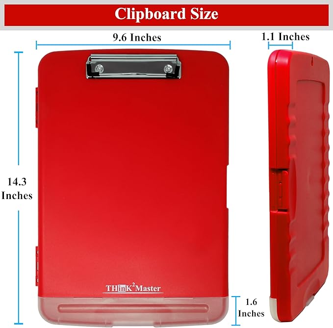 Think2Master [3 Pack] Red Plastic Storage Clipboard with Pencil Holder. | 25% Heavier & 25% Sturdier| Heavy Duty. Nursing, Teacher & Classroom Must Have.