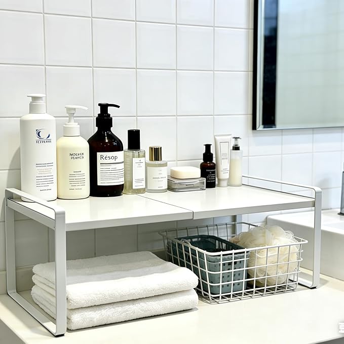 SKOGHUP Expandable Cabinet Shelf Organizer 14-25" L Stackable Kitchen Counter Shelf Rack Sink Riser Countertop Storage white(1 Pack)