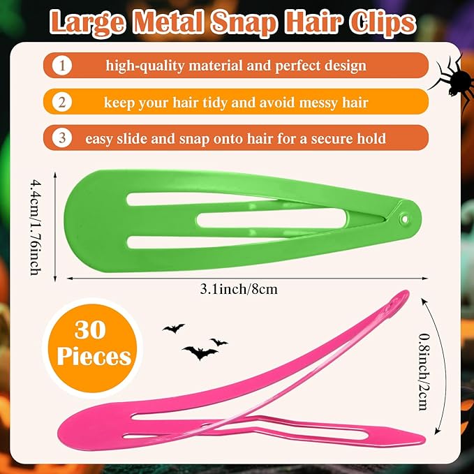 WILLBOND 30 Pieces 3.1 Inch Large Metal Snap Hair Clips Nonslip Barrettes Women Hair Accessories (Pink and Green)