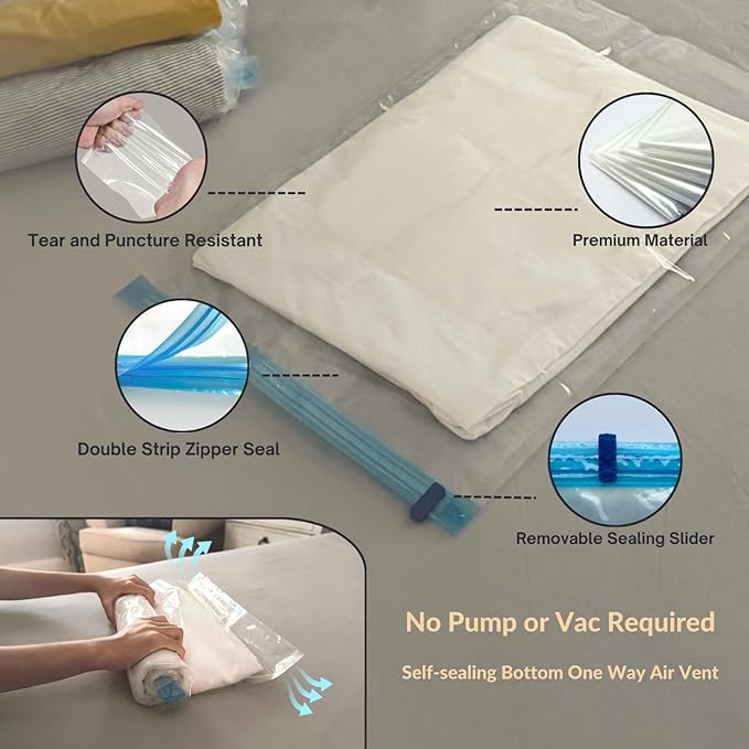 35 Pack Vacuum Storage Bags with Pump, Compression Space Saver for Comforters, Bedding, Blanket Storage, Vacuum Seal Bags for Clothing, Luggage and Closet Organizer, Safe Poly Material