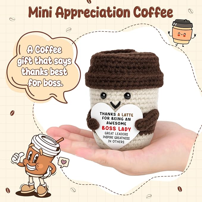 Boss Gifts for Women Boss Lady Leader Manager Supervisor Birthday Handmade Crochet Coffee Mug Cup Gifts Coffee Lover Thank You Best Great Leader Female Desk Office Decor Bosses Day Christmas
