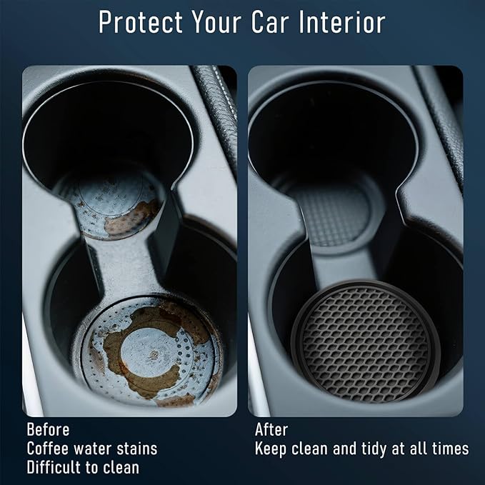 Car Cup Holder Coaster 4 Pack - Non Slip & Shockproof,Flexible PVC Rubber Insert for Car/Truck/SUV/Van (2.75"x0.2") Universal Fit Auto Cup Holders Accessories for Women and Man(Gray)