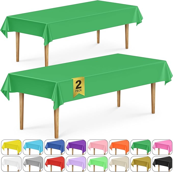 DecorRack 2 Rectangular Tablecloths BPA-Free Plastic, 54 x 108 inch, Dining Table Cloth, Rectangle Table Cover for Parties, Picnic, Camping and Outdoor, Disposable or Reusable, Green (2 Pack)