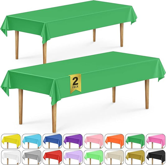 DecorRack 2 Rectangular Tablecloths BPA-Free Plastic, 54 x 108 inch, Dining Table Cloth, Rectangle Table Cover for Parties, Picnic, Camping and Outdoor, Disposable or Reusable, Green (2 Pack)