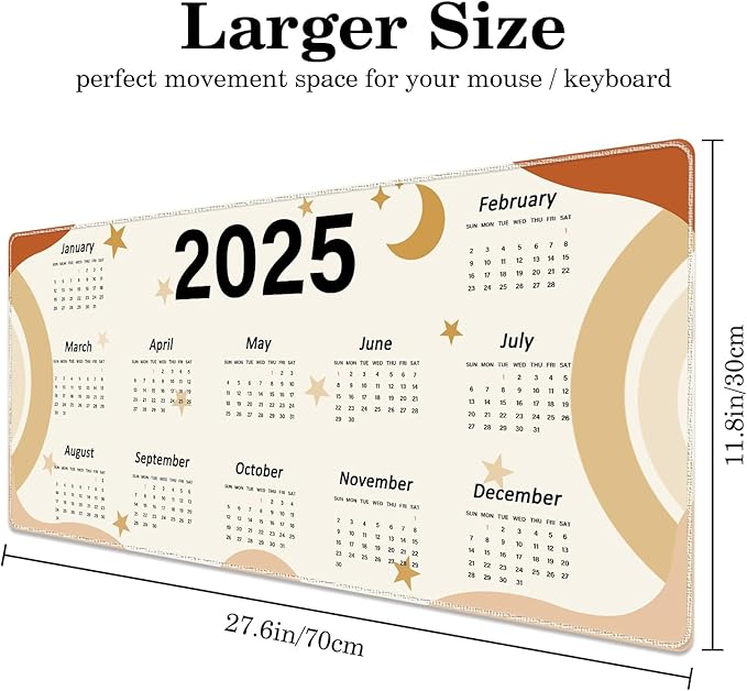 2025 Calendar Desk Pad, Stitched Edges Mouse Pad, Large Office Desk Mat, Non-Slip Gaming Mouse Pad, Laptop Desk Pad, Desk Writing Pad for Office and Home