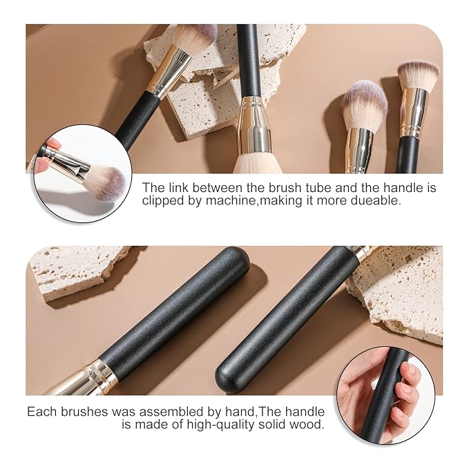BS-MALL Soft Professional Makeup Brush Set - 4 Pcs Travel-friendly Brushes Including Foundation Brush for Liquid Makeup, Powder Brush & Blush Brush,Daily use (Black Silver)