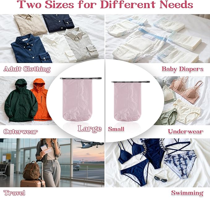 Travel Laundry Bags, 2 Pcs Waterproof Dry Wet Bags, Dirty Clothes Organizer with Handles, Collapsible Storage Bag for Workout Swimsuit Diaper Yoga Beach Bathing Camping