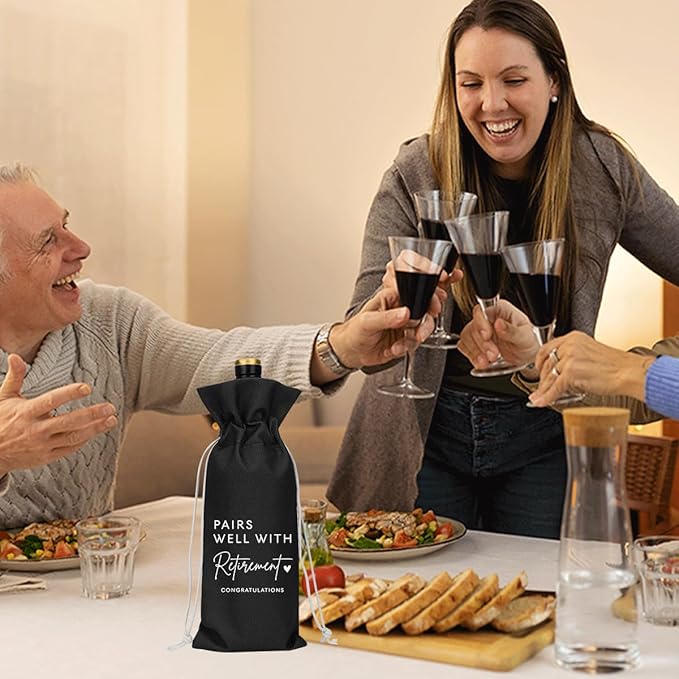 Black Retirement Wine Bag Retirement Gifts for Women Men Farewell Gifts for Coworkers Going Away Gift for Friends Boss