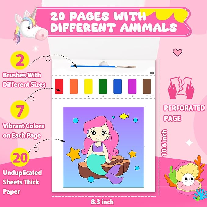 AGGKKY 3 Pack Paint with Water Coloring Books for Kids Toddlers Painting Book Kits Arts and Crafts for Kids Travel Activities Birthday Christmas Stocking Stuffers Toy Gift (Princess+Mermaid+Dino)