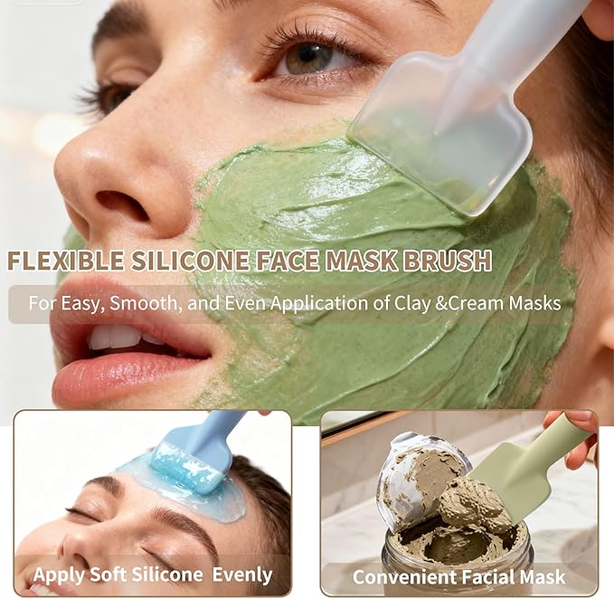 2 Pack Silicone Face Scrubber,2 in 1 Facial Cleansing Brush & Face Mask Applicator, Face Exfoliator Scrubber Waterproof Home Spa Facial Brush for Sensitive Skin(Dusty Blue and Sage Green)