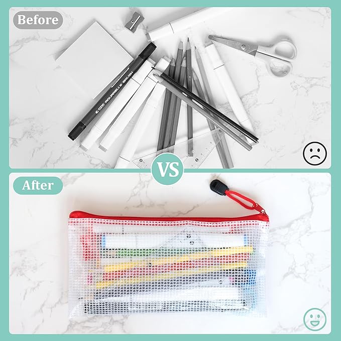 24pcs Mesh Zipper Pouch Bags Small, 8.1x4.8 Inches Zipper Pencil Bags, 8 Colors Pencil Pouch Bulk, Reusable Pencil Bags for Office Supplies and Travel Storage