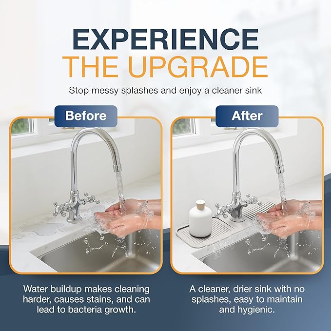 24” Silicone Faucet Mat For Kitchen Sink, Kitchen Sink Splash Guard Behind Faucet, Kitchen Faucet Mat For Kitchen Sink, Kitchen Sink Faucet Mat Splash Guard and Sink Water Splash Guard (Beige)