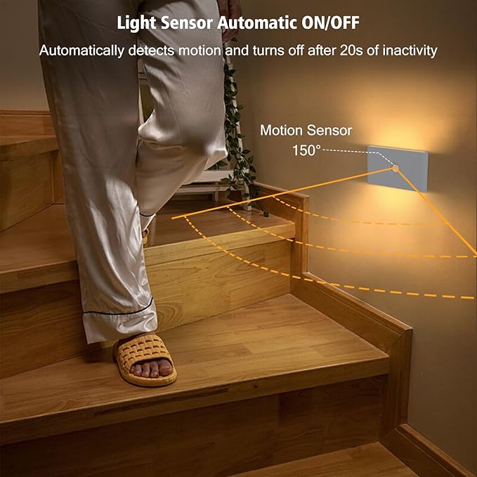 2 Pack Night Light, Motion Sensor Night Light Rechargeable Day Mode & Night Mode 2700K-6500K White Dimmbale for Bedroom Kitchen Hallway Stairs