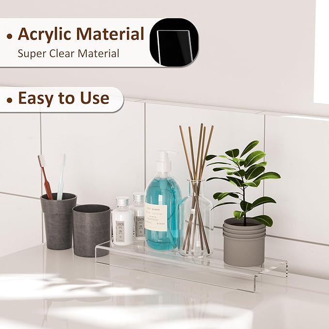 Acrylic Shelf Riser 12x3.9x1 pack of 2, Clear Display Shelf 12” for Shoes, Glasses, Plants, Home Decors, Perfume, 12x3.9x1 Inch