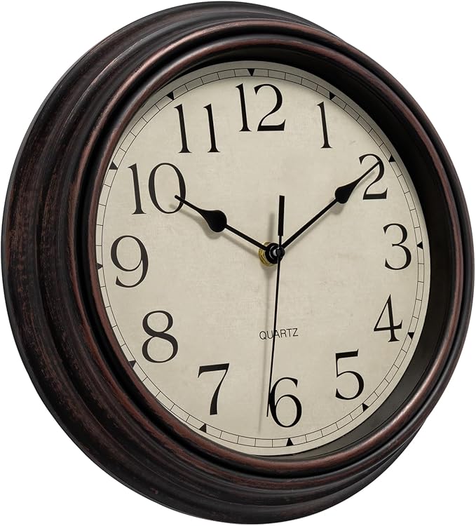 Foxtop Retro Silent Non-Ticking Round Classic Clock Quartz Decorative Battery Operated Wall Clock for Living Room Kitchen Home Office 12 Inch (Bronze)