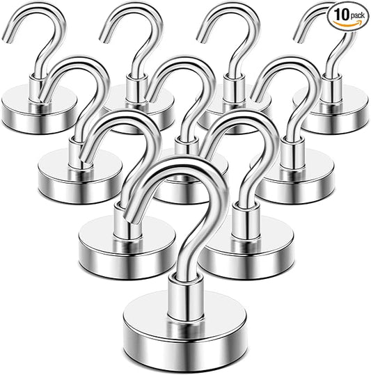 DIYMAG Magnetic Hooks for Hanging Cubicle Accessories, 50lbs 2026 Cruise Cabin Ship Essentials N45 Magnetic Hook Heavy Duty Strong Magnets Fridge for Classroom Beach Kitchen Grills 10 Pack Silver