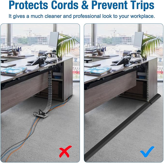 Eapele 10 ft Floor Cord Cover Heavy Duty Cable Protector, Easy to Unroll, Prevent Trip Hazard for Home Office or Outdoor Settings (Black)
