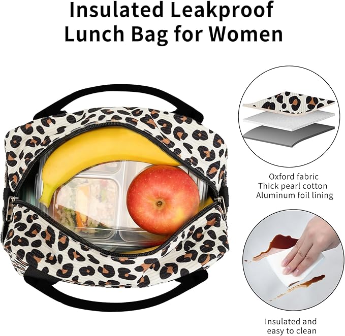 Lunch Bag Women Lunch Box for Women Adult Cute Insulated Lunch Bag Lager Cooler Lunch Tote Bags for Work Picnic (Leopard)