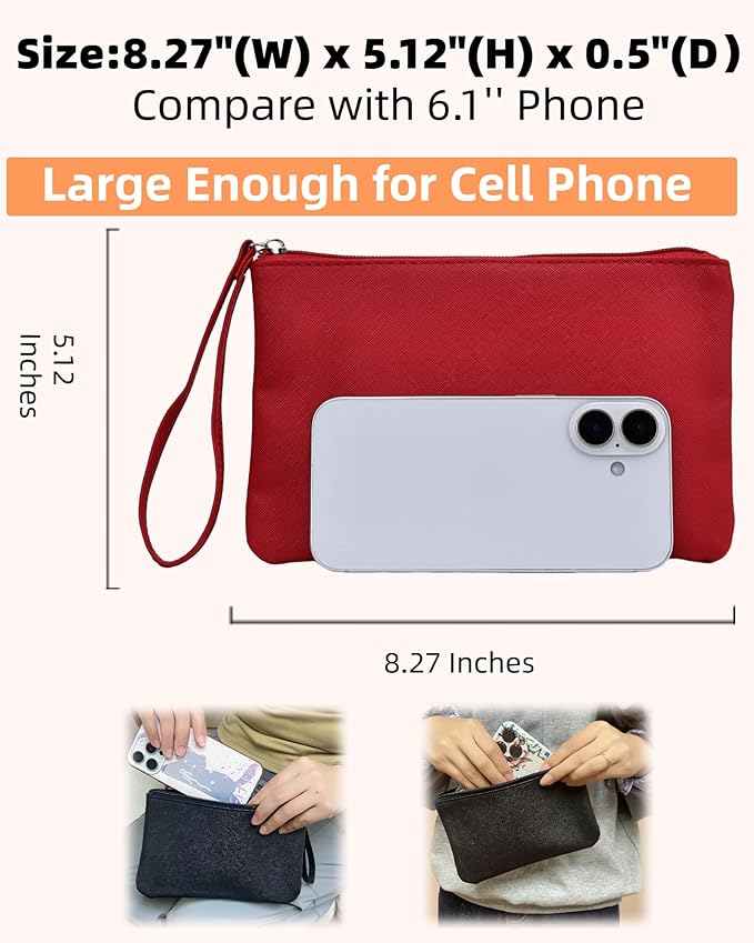 2 Pack Small Zipper Pouch Mini Makeup Bag for Purse Lipstick Cosmetic Travel Make Up Organizer for Women Essentials Feminine Products, Car Change Coin Holder 8x5 Phone Wristlet Wallet, White Red