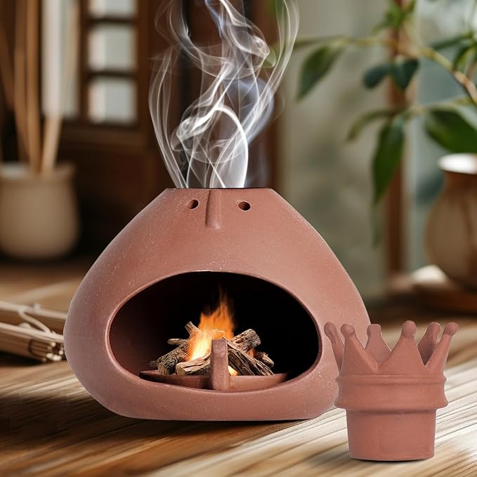 Terracotta Palo Santo Holder Incense Burner with Chimney for Yoga, Relaxation, Meditation, Sticks Dish, Sage Ash Catcher, Smudge Bowl, Cone Burner, Essential Oil Burning, Gift for Women Christmas