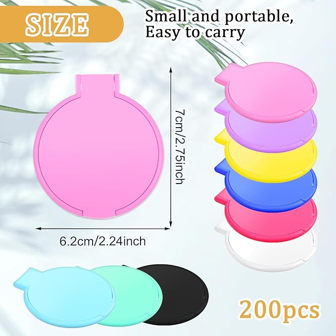 200 Pcs Compact Mirror Bulk Colorful Portable Round Makeup Mirror Mini Foldable for Women Men Travel Daily Use Purse Vanity Mirrors