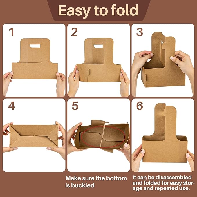 2 Cup Drink Carrier with Handle - 20Pcs Disposable Cardboard Coffee Cup Holder Portable Foldable Tray Drink Caddy Cup Carriers to go Cup Holder Food Delivery Accessories for Hot/Cold Drinks