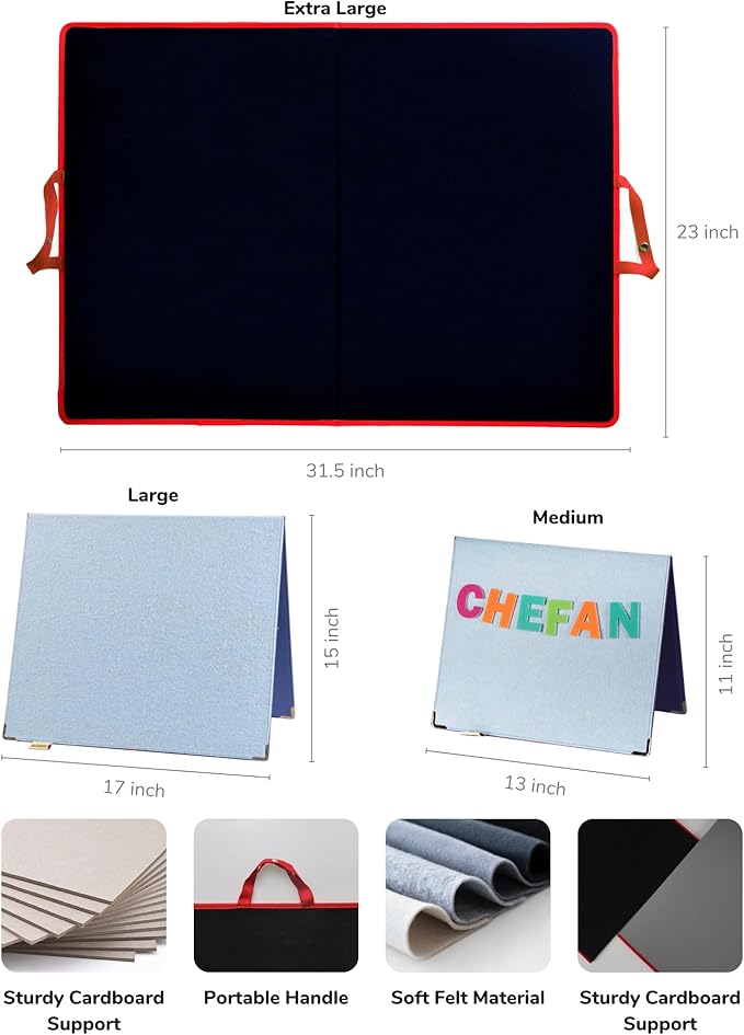 CHEFAN Foldable Felt Board for Toddlers 22 x 13, Freestanding Flannel Board for Kids, Preschool Classroom and Daycare Storytelling Display, Compatible with Felt Set, Blue
