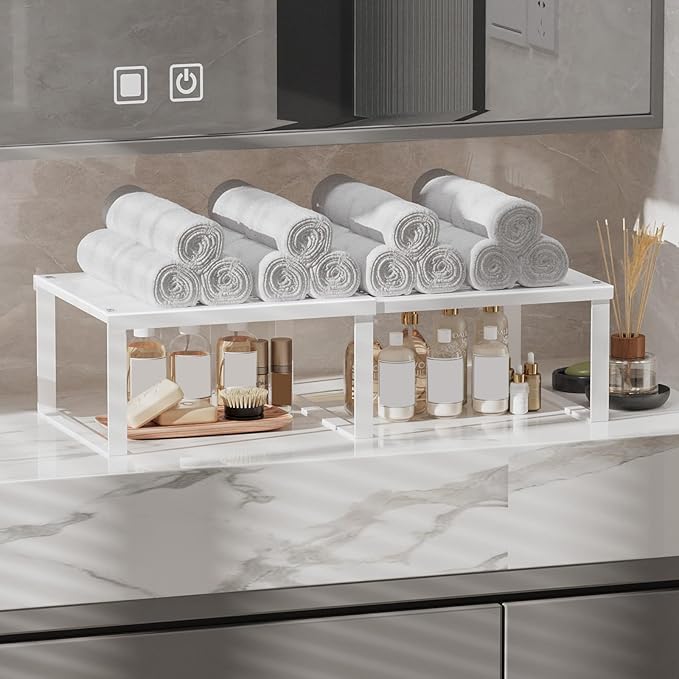 11" Wide Kitchen Adjustable Expandable Pantry Cabinet Shelf Organizer 12.6"~24,Stackable Counter Shelf 12.6" L x 11" Dx 6.3" H,Extra Storage Space Saver Shelves Rack