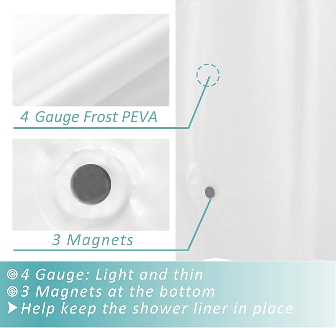 Mrs Awesome Narrow Frost Shower Curtain Liner with 3 Magnets, 48x72 Frosted PEVA Shower Liner, Light Weight Plastic Shower Curtain for Bathroom, Waterproof,Frost
