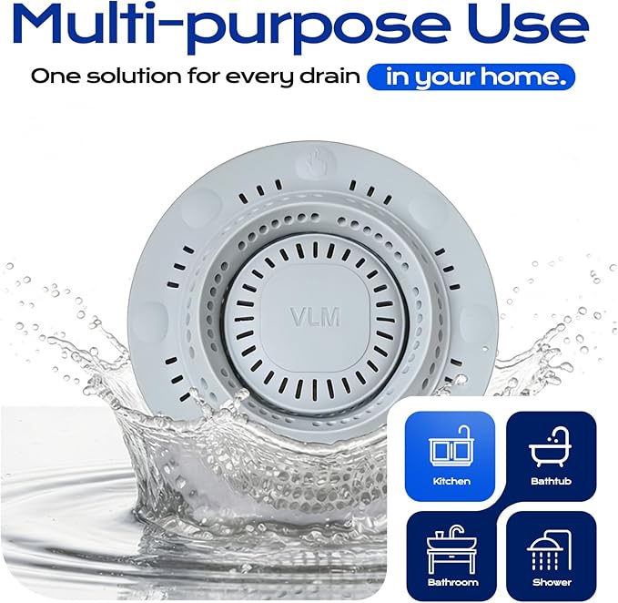VLM 2 Pack Shower Hair Drain Catcher, Collapsible Silicone Hair Catcher Shower Drain with 8 Suction Cups - Drain Hair Catcher for Bathtub, Shower, Laundry, Sink,with Large Size