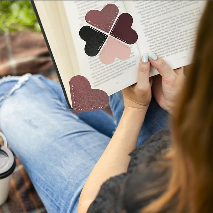 Automatic Bookmark Book Marks for Reading Women Men Kids, Silicone Bookmarks for Women Kids Book Lovers, Unique Book Markers for Reading (8-Pack Heart Bookmark)