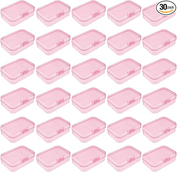 Goodma 30 Pieces Mini Rectangular Plastic Boxes Empty Storage Organizer Containers with Hinged Lids for Small Items and Other Craft Projects (Pink, 2.6 x 1.8 x 0.8 inch)