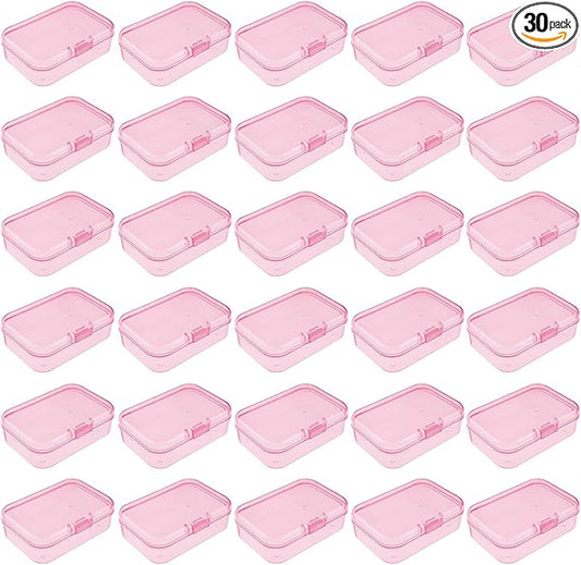Goodma 30 Pieces Mini Rectangular Plastic Boxes Empty Storage Organizer Containers with Hinged Lids for Small Items and Other Craft Projects (Pink, 2.6 x 1.8 x 0.8 inch)